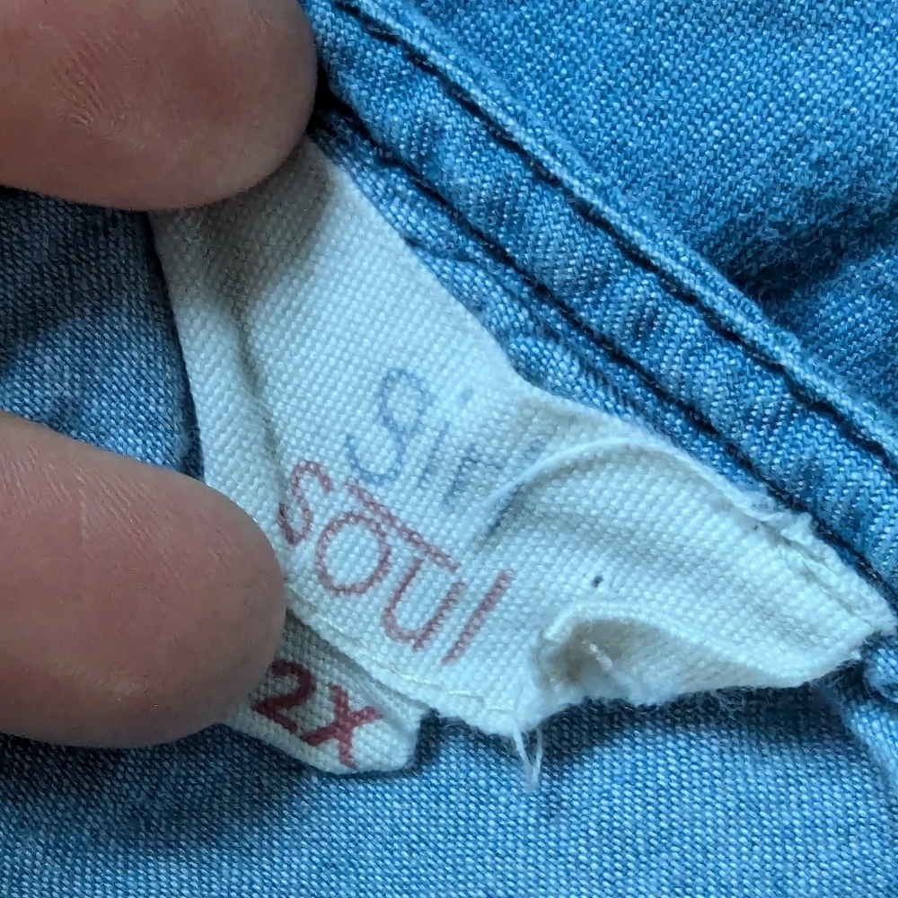 Denim 70's Balloon Sleeve Seamed Cropped Smocked Summer Boho Top 2X‎ Girl Soul - Picture 7 of 8